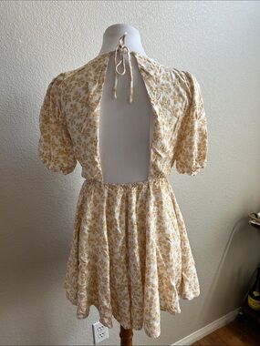 For Good Light Yellow Floral Fit-and-Flare Women’s Dress